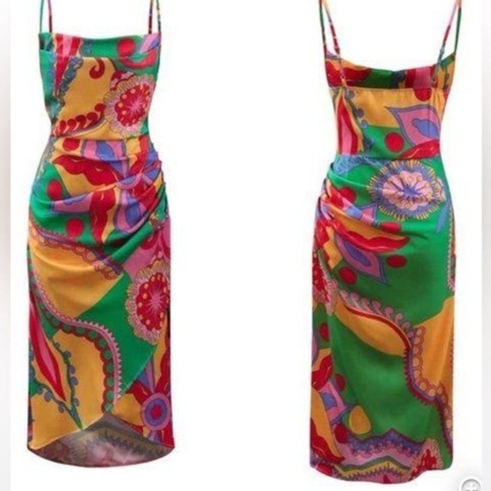 Micas Printed Ruched Wrap Midi Dress